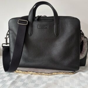 New Coach Penn Briefcase in Black Pebbled Leather